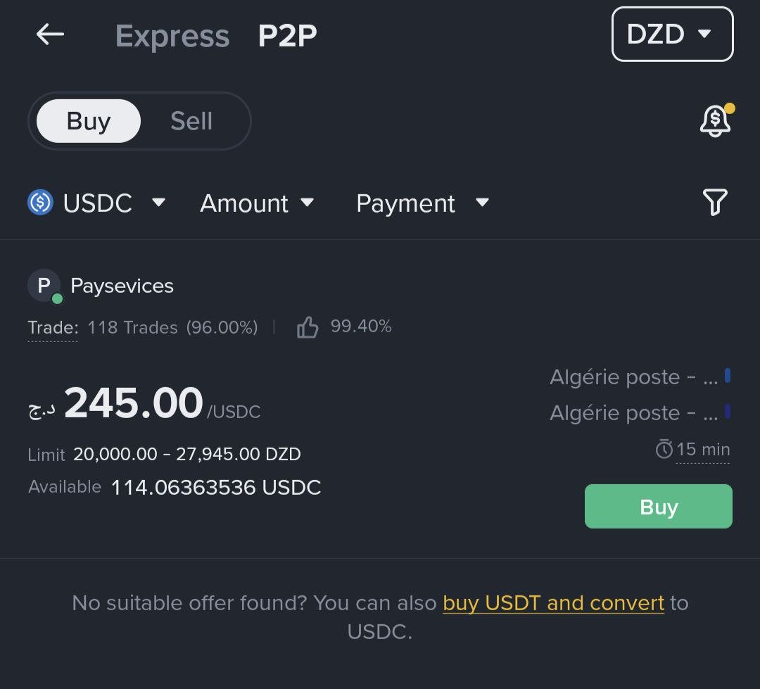 شراء USDT عبر Binance P2P (مثال توضيحي)